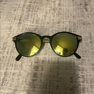 Round Black Frame Sunglasses with Olive Green Mirrored Lenses